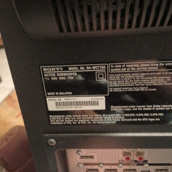 Sony SA-WCT150 Subwoofer for HT-CT150 Home Audio System - Black - Picture 5 of 7